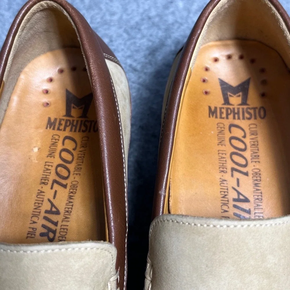 Mephisto Mens Cool-Air Loafers Tan Brown Leather Nubuck Slip On Shoes Size 11.5